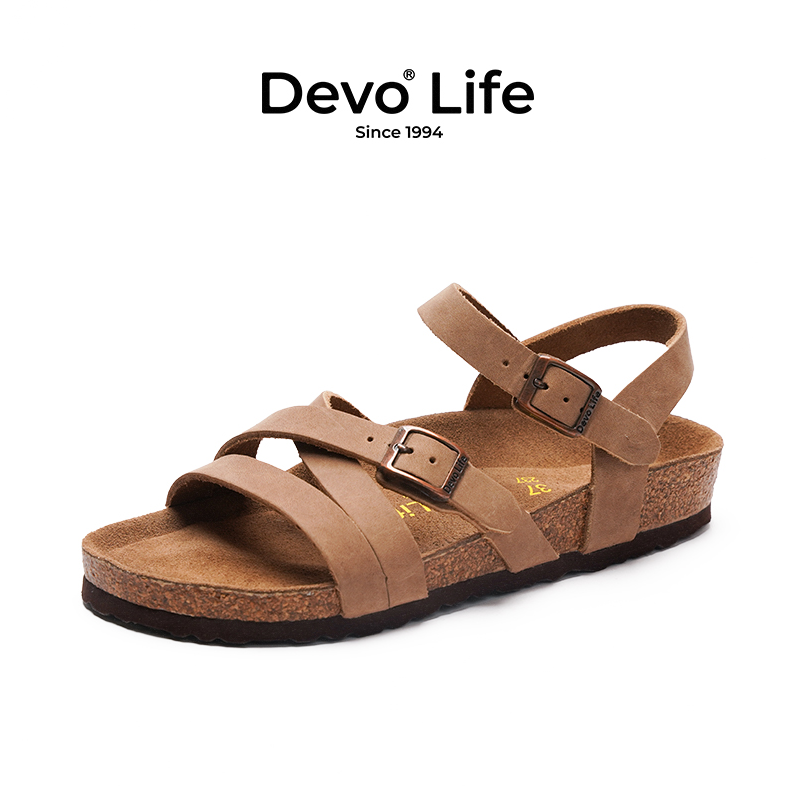 Devo Life 的沃 女款復(fù)古油蠟牛皮軟木平底涼鞋 119WP56170199元包郵