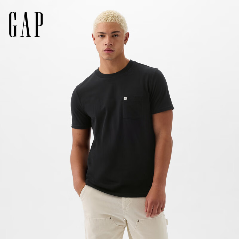 Gap 蓋璞 2025春季 純棉logo口袋常規(guī)短袖T恤 美版 85790159元包郵