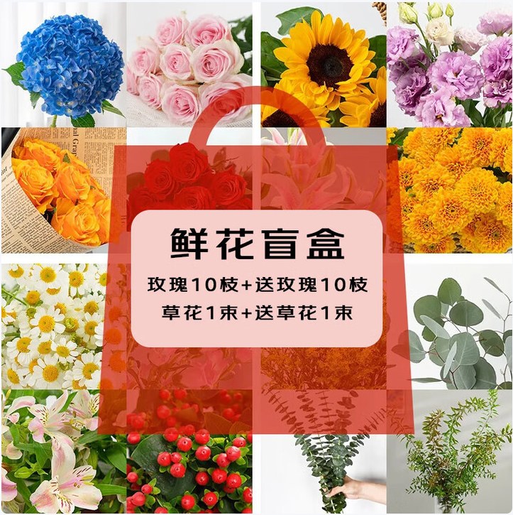 可DIY花束，京東鮮花 玫瑰花鮮花（買10枝+送玫瑰10枝+配草1束+送配草1束）21.86元包郵