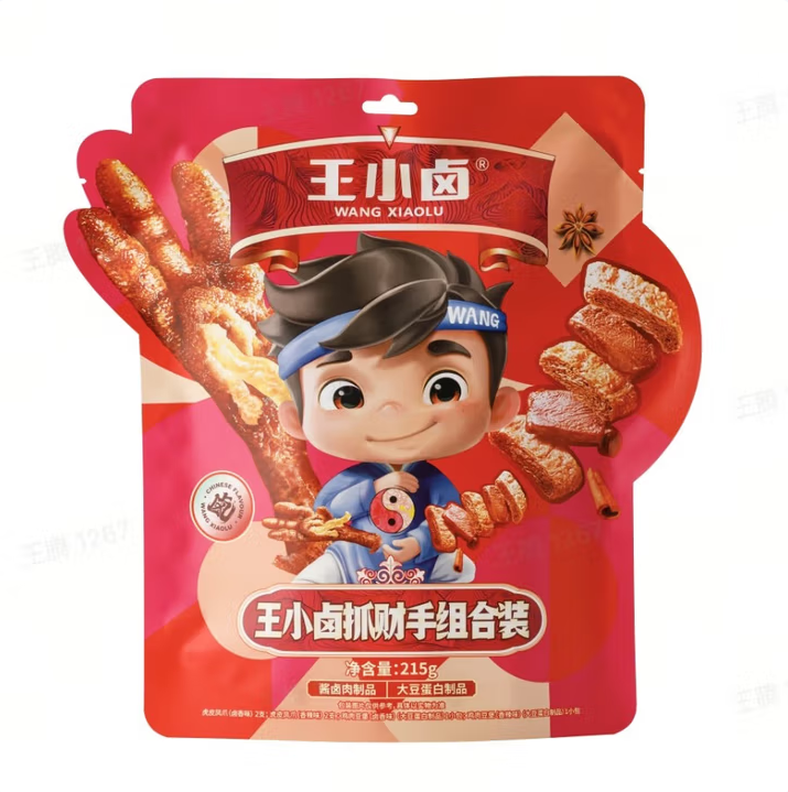 iTQi國際風(fēng)味美味獎(jiǎng)，王小鹵 抓財(cái)手 虎皮鳳爪鹵味零食組合 215g*2袋29元包郵（14.5元/袋）
