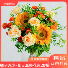 京东鲜花 橘子汽水 夏日鲜花插花花束 含20枝