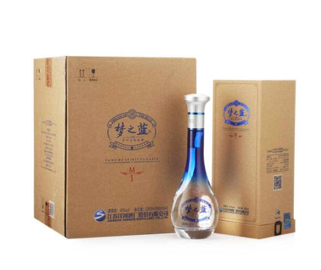 洋河 梦之蓝M1 45度 整箱装白酒 500ml*4瓶（内含2个礼袋） 送葡萄酒896元包邮（需领券）