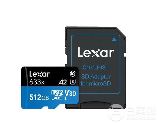 Lexar 雷克沙 512GB 633x高速TF卡 microSD存储卡 100MB/S399元包邮（需领券）