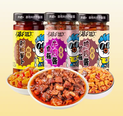 <span>白菜！</span>吉香居 暴下饭 牛肉酱/剁椒萝卜/鸡肉酱 200g*3瓶新低7.5元包邮（2.5元/瓶）