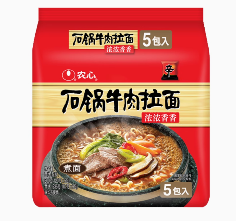 農(nóng)心 辛拉面 石鍋牛肉味辛拉面 經(jīng)典方便面 5包10.91元包郵