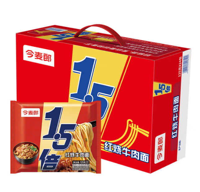 今麥郎 1.5倍方便面 多種口味可選 整箱裝125g*24袋新低33.8元包郵（1.4元/袋）
