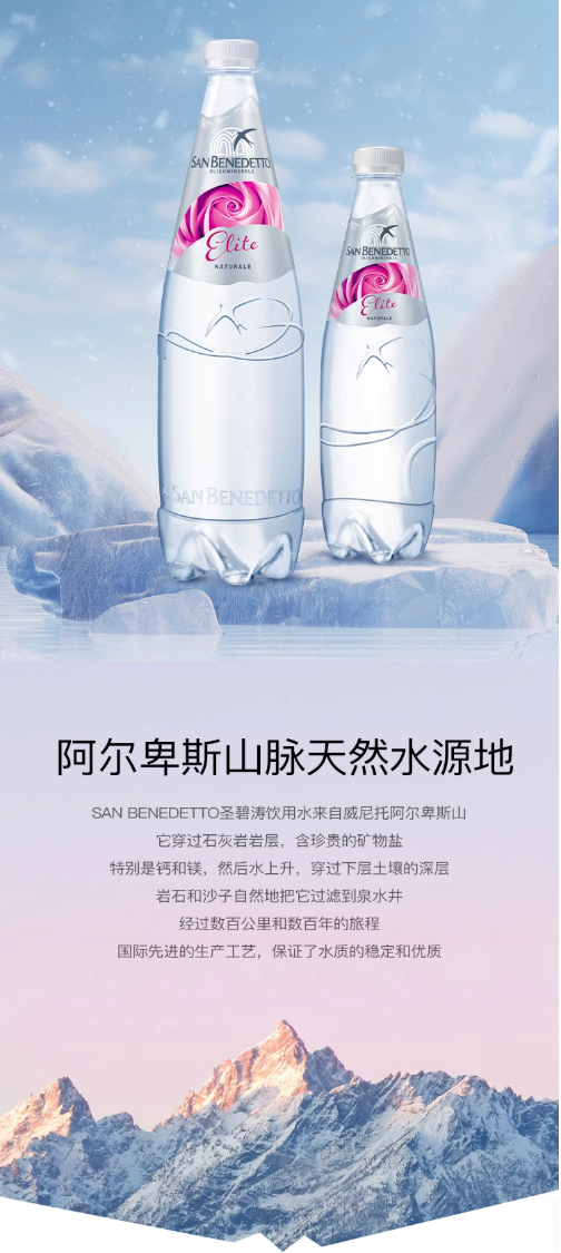 <span>白菜！</span>意大利進口，San Benedetto 圣碧濤 高端飲用水阿爾卑斯山脈天然水 1L*12瓶新低42.56元包郵（3.54元/瓶）