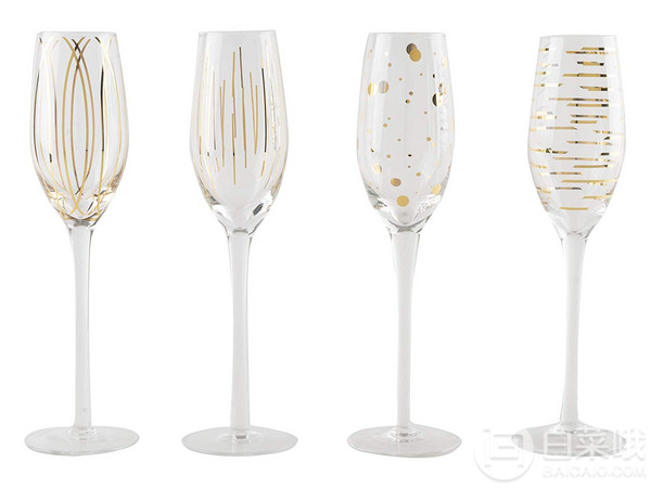 CreativeTops Mikasa系列 蚀刻水晶香槟高脚杯 金色 210ml*4新低159.69元