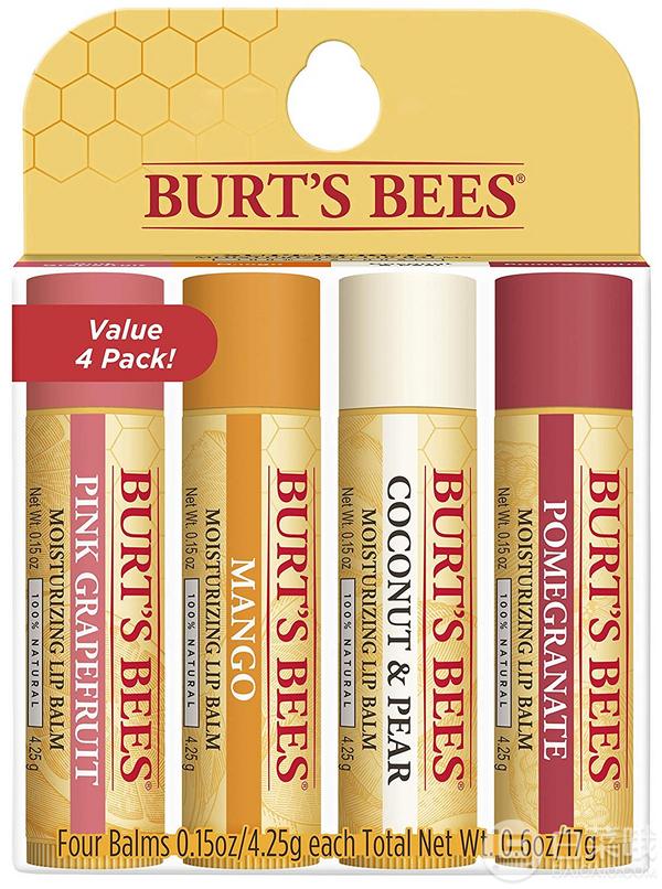 秋冬必备，Burt's Bees 小蜜蜂 经典护唇膏 4.25g*4支新低54元