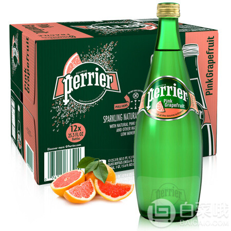 Perrier 巴黎水 法国进口 西柚味玻璃瓶 750ml*12瓶*3件249.9元包邮（6.9元/瓶）