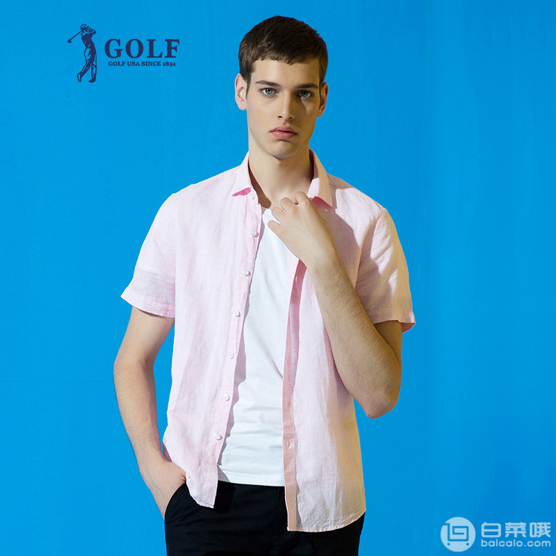专柜同款，GOLF 高尔夫 男士亚麻短袖衬衫 3色￥139包邮（需用￥130优惠券）
