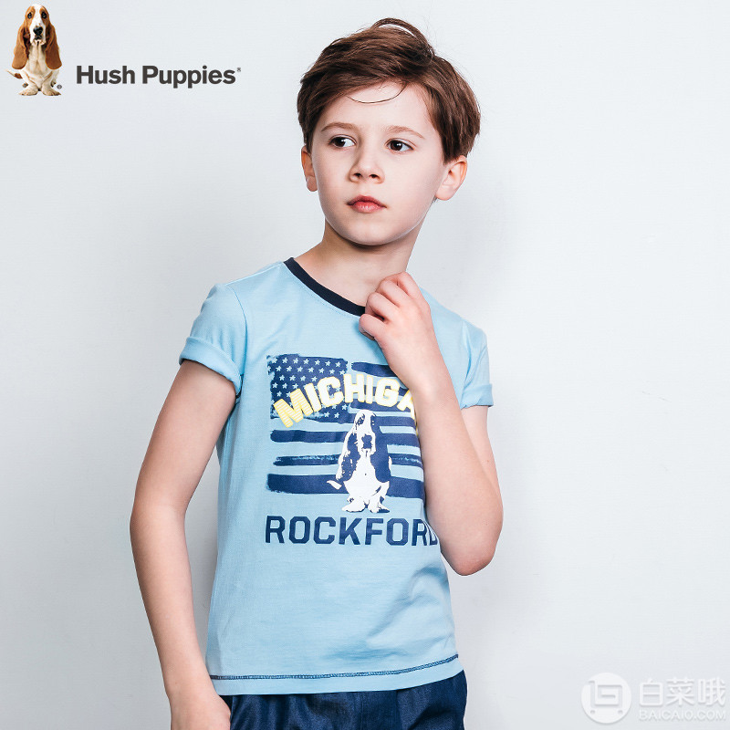 Hush Puppies 暇步士 2018新款中大童短袖纯棉T恤（105~170） 3色59元包邮（需用20元优惠券）