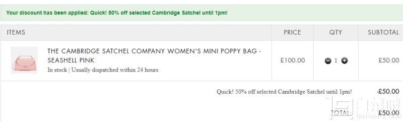 THE CAMBRIDGE SATCHEL 全线5折闪促，女士MINI POPPY真皮单肩手提包 新低£50凑单直邮到手￥538