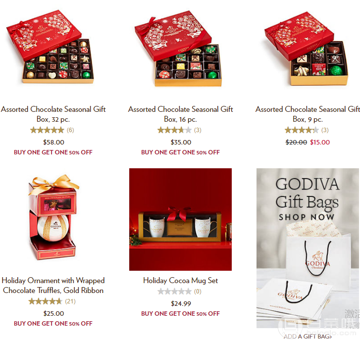 GODIVA美国官网，精选巧克力礼盒、咖啡、热可可等限时促销专场第二件半价+满美境免运