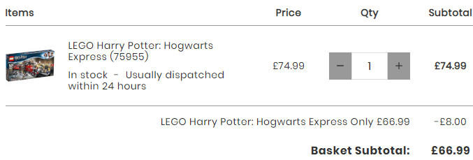 LEGO 乐高 哈利波特系列 75955 霍格沃茨特快列车 £66.99+£1.99（需用码）直邮到手620元