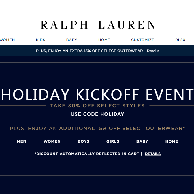 Ralph Lauren美国官网 精选男女儿童服饰专场 7折优惠外套额外8.5折