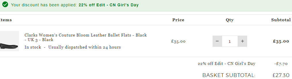 码全，Clarks 其乐 Couture Bloom女士真皮芭蕾平底单鞋 £27.3（需用码）凑单免费直邮到手242元
