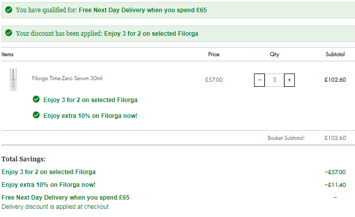 Filorga 菲洛嘉全线买3免1+额外9折，焕龄时光赋颜精华30ml 新低£34.2（双重优惠）到手约新低298元