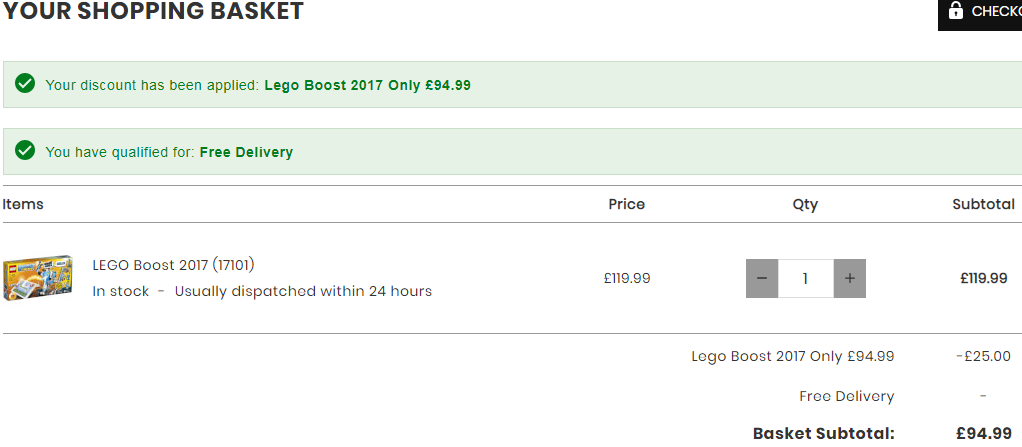 LEGO 乐高 Boost 17101 可编程机器人 £94.99+1.99直邮到手845元（需用优惠码）