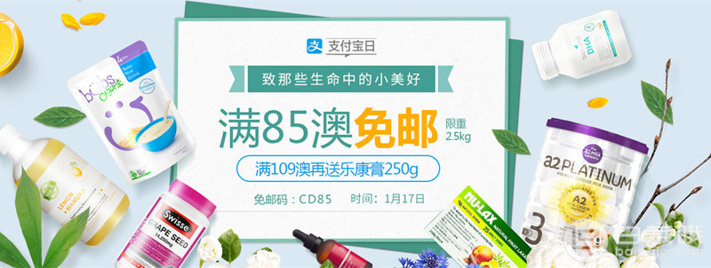 Chemist Direct药房中文网：支付宝日 全场满85澳免邮(限重2.5kg)另有5澳无门槛优惠码