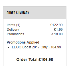 LEGO 乐高 Boost 17101 可编程机器人 £104.99+1.99直邮到手￥912（需用优惠码）