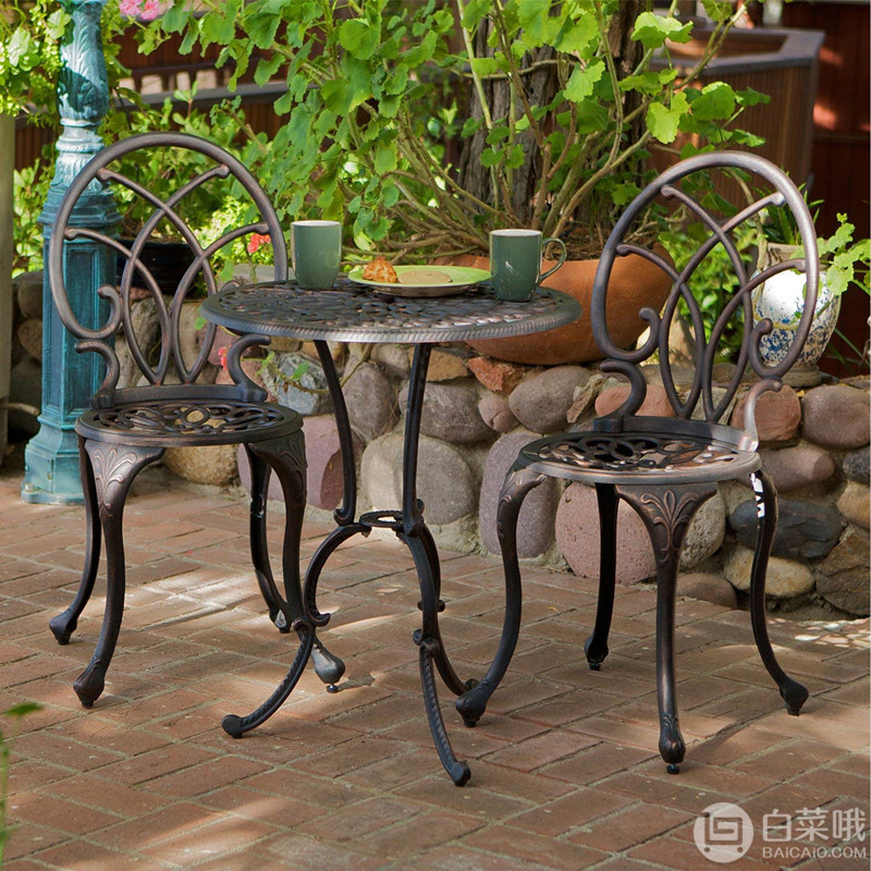 限Prime会员，Best Selling 百伽 50550 户外庭院铸铝铁艺桌椅组合（1桌2椅） 两色549.5元包邮（下单5折）