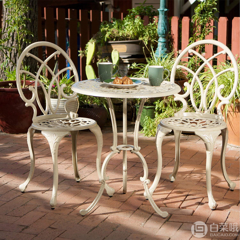 限Prime会员，Best Selling 百伽 50550 户外庭院铸铝铁艺桌椅组合（1桌2椅） 两色新低489元包邮（需用红包）