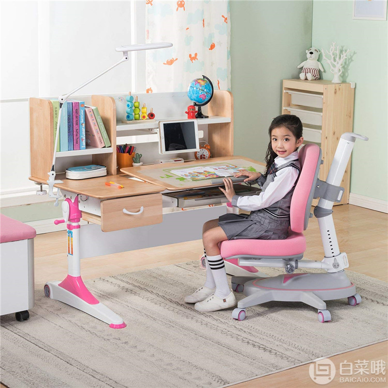 心家宜 进口实木手摇机械升降儿童学习桌椅套装M173+M215 包安装+送原装椅套+晒单送护眼灯2388.9元包邮（双重优惠）