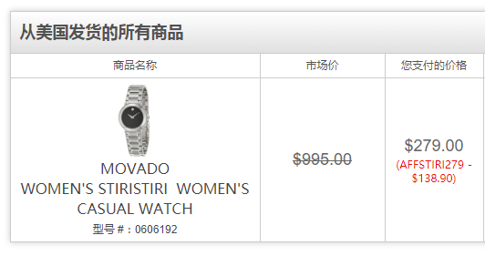 Movado 摩凡陀 Stiri系列 0606192 女士腕表  9（需用码）约1908元