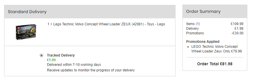 8月新品降价，LEGO 乐高 Technic科技系列 42081 沃尔沃概念式装载机 £79.99+1.99（需用码）直邮到手725元