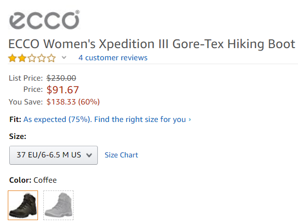限37码，ECCO 爱步 XPEDITION III 女士中帮GTX徒步靴 4折.67到手780元