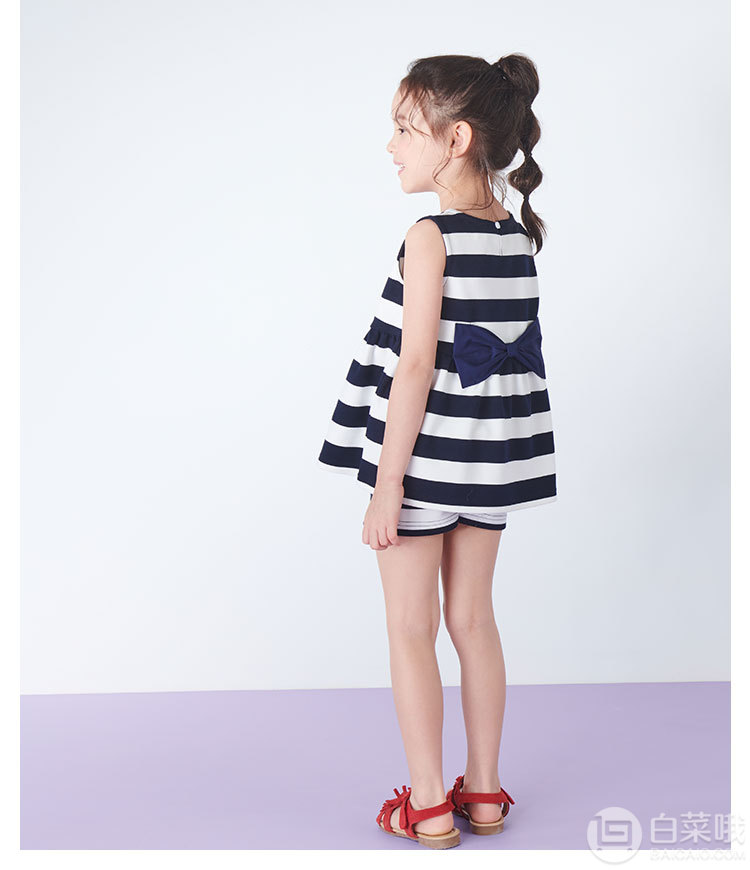 A类品质，日本超高人气童装品牌 petit main 2019夏新款女童时尚洋气两件套 2色119元包邮（需领券）