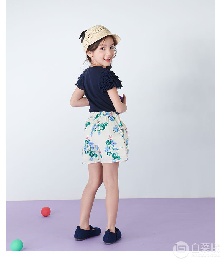 A类品质，日本超高人气童装品牌 petitmain 2019新款女童时尚印花儿童短裤 2色新低39元包邮（双重优惠）