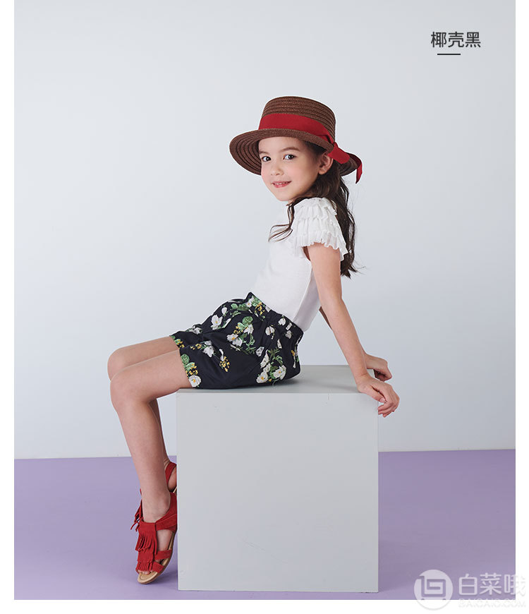 A类品质，日本超高人气童装品牌 petitmain 2019新款女童时尚印花儿童短裤 2色新低39元包邮（双重优惠）