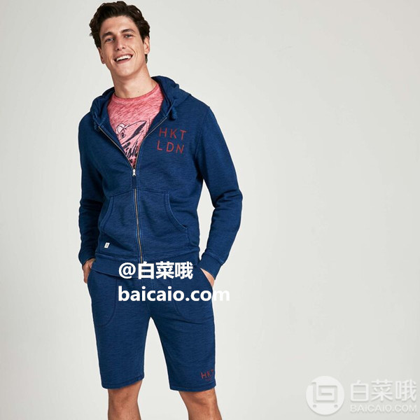 XL码，Hackett London 哈克特 Full Zip 男士纯棉针织连帽卫衣177.5元