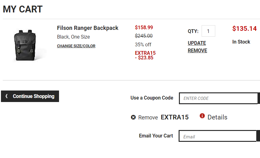 Filson Ranger 381 男款双肩背包 5.14（需用码）约946元