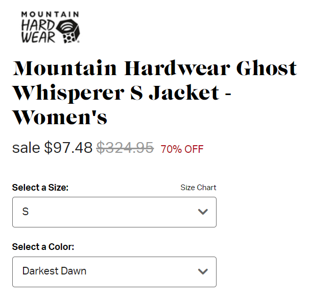 反季好价，Mountain Hardwear 山浩 Ghost Whisperer S 女士鬼语者800蓬羽绒服 3折 .48 两色到手760元