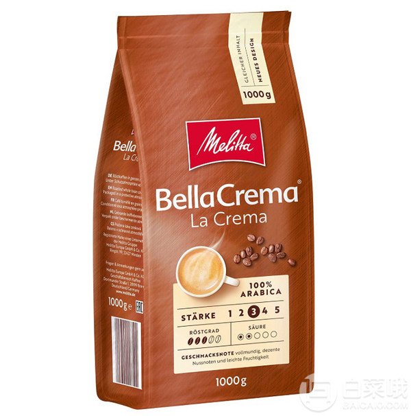 Melitta ç¾ä¹å®¶ Bella Crema ä¸­åº¦çç 100%é¿ææ¯å¡åå¡è±1000g110.32å