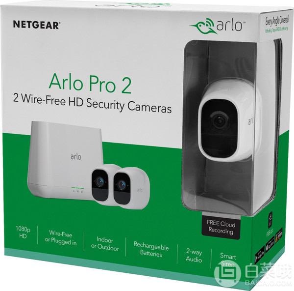 Netgear 美国网件 Arlo Pro 2 爱洛 VMS4230P 家庭安全摄像监控系统（2个1080P摄像头）新低1629.38元