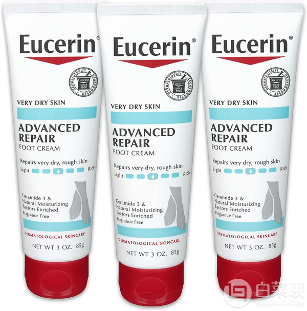 Eucerin 德国优色林 干性皮肤修复护足霜85g*3支装新低73.94元