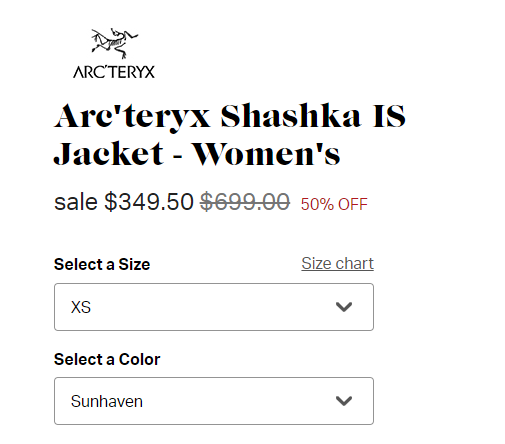 码全，Arc'teryx 始祖鸟 Shashka IS 女士顶级滑雪服/防水冲锋衣 5折 9.5约2445元（国内官网6000元）