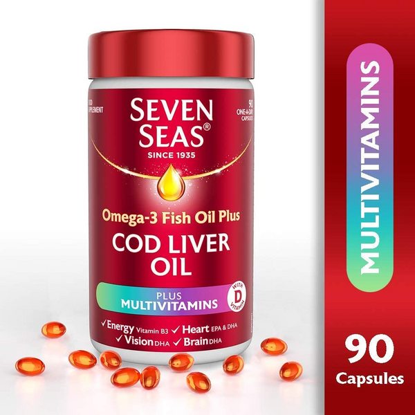 英国国民保健品牌，Seven Seas 七海 深海鳕鱼肝油+多种维生素胶囊90粒折后新低36.9元（买3免1）