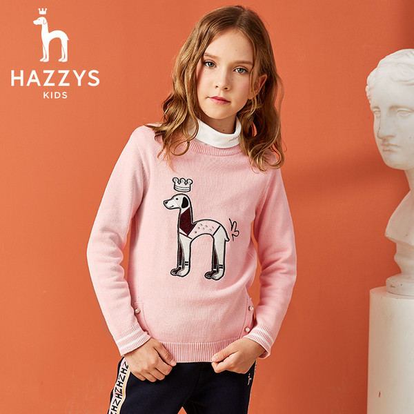 Plus会员，Hazzys 哈吉斯 女童中大童时尚印花圆领毛衣（105-165cm码） 两色新低149元包邮（需领券）