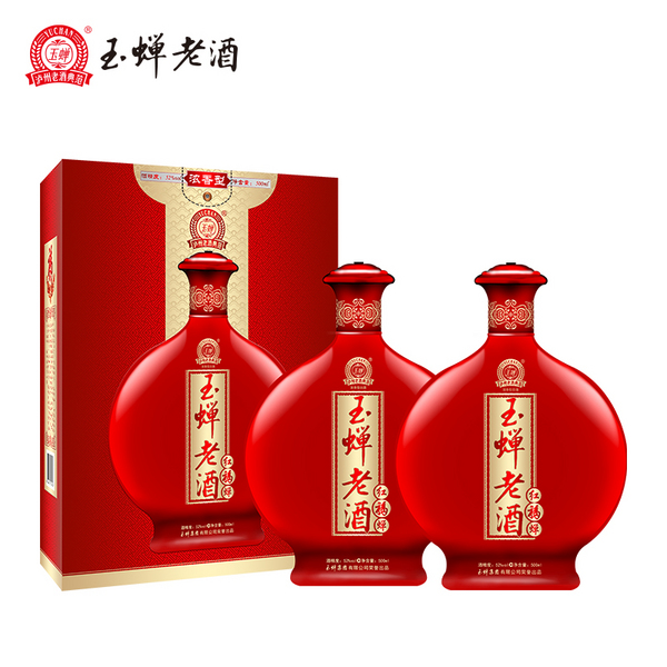 玉蝉老酒 红福蝉 39度/52度浓香型白酒500mL*2瓶 礼盒装 送小酒1瓶143元包邮（双重优惠）