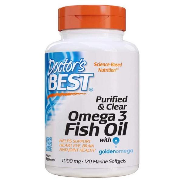 IFOS最高五星认证，Doctor's Best 多特倍斯 净化型Omega-3深海鱼油软胶囊1000mg*120粒新低96元