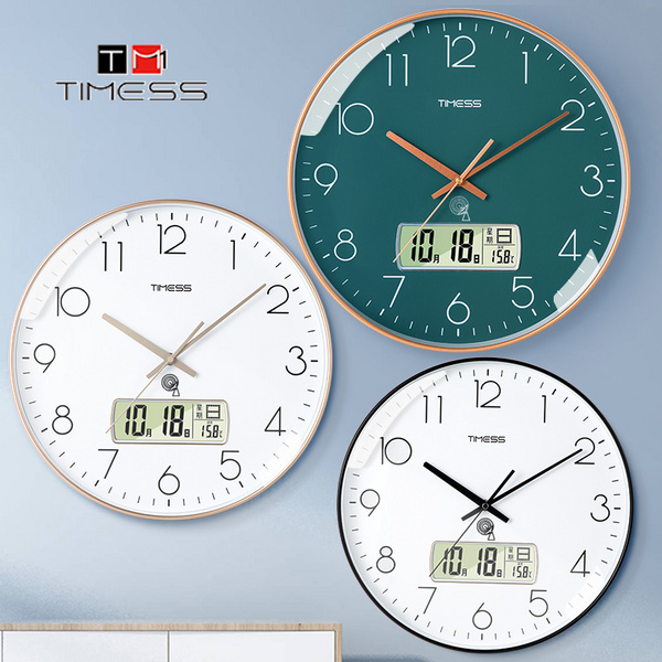 自动对时+温湿度显示，Timess P12D 12英寸时尚电波挂钟 三色120.8元包邮（需凑单用券）