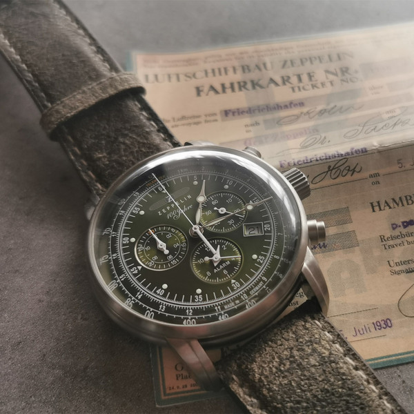 德国制造，Zeppelin 齐博林 100周年纪念款 8680-4 男士三眼计时石英手表新低1671元