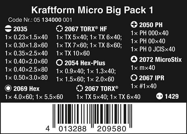 Wera 德国维拉 Kraftform Micro Big Pack 1 螺丝刀组合25件套05134000001526.27元