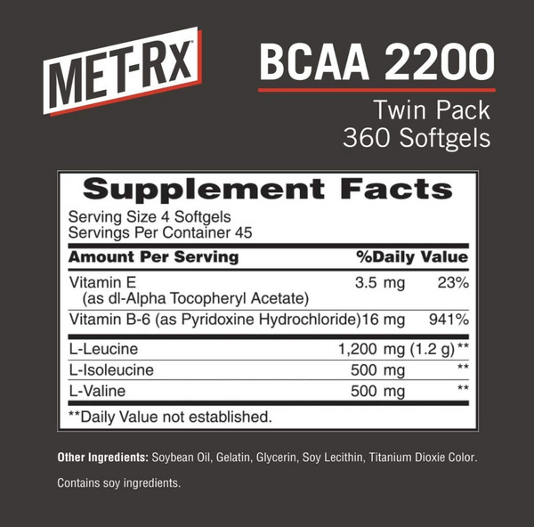 MET-Rx 美瑞克斯 BCAA支链氨基酸2200胶囊180粒*2瓶160.76元（可2件95折）