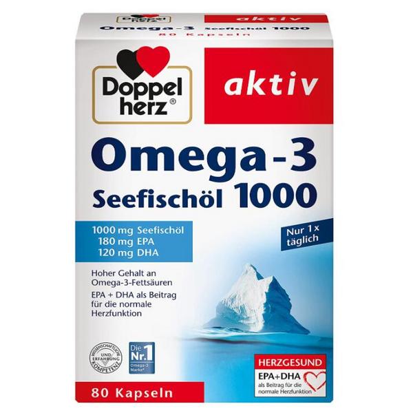 Doppelherz 双心 高浓缩Omega-3深海鱼油软胶囊1000mg*80粒新低32.36元